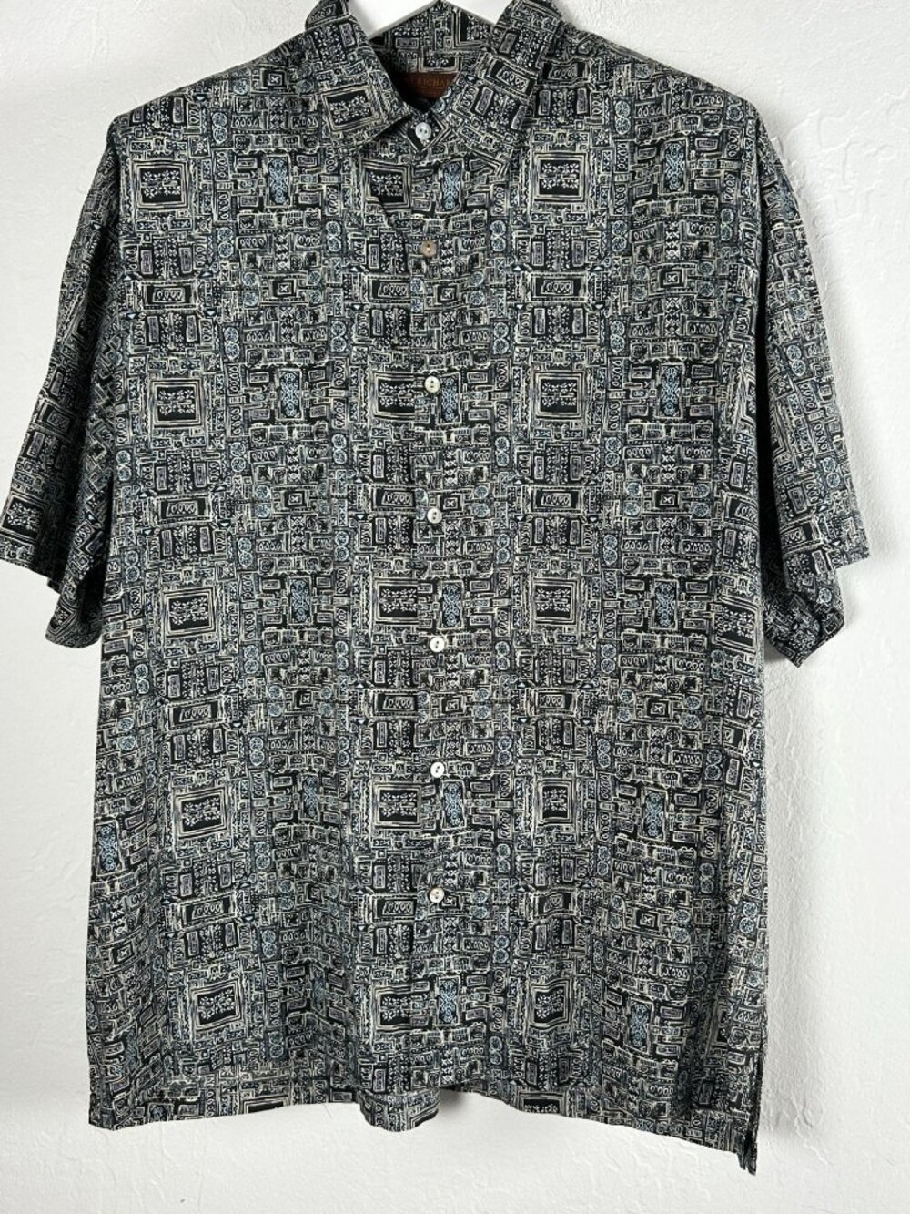 Tori Richard Mens Black Abstract Print Cotton Lawn Button-Up Hawaiian Shirt XL